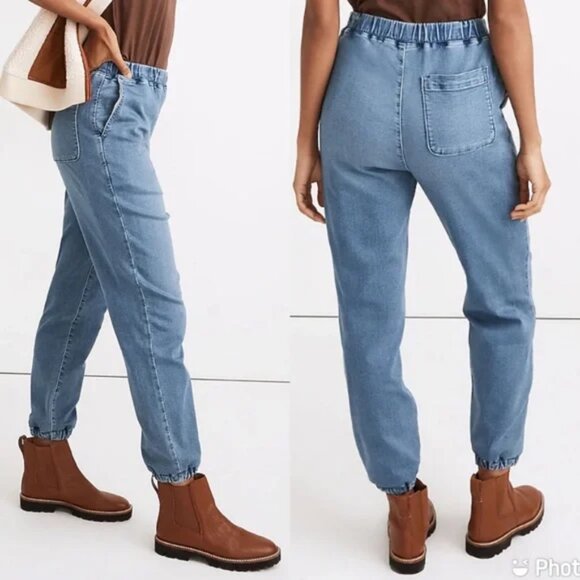 NWT Madewell Sweatpant Jogger Jeans Slouchy Relaxed Elastic Waist Blue - Picture 3 of 9